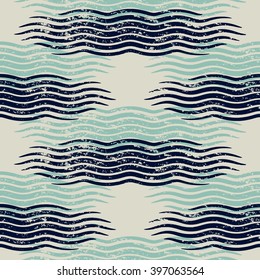 Seamless wave pattern with grunge texture. Vector.