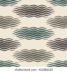 Seamless wave pattern with grunge texture. Vector illustration.
