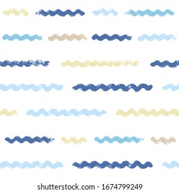 Patrón de ondas sin manchas, fondo vectorial moderno del agua dibujada a mano. Traje de pincel de playa ondulado, líneas de pintura ondulada, ilustración de acuarela