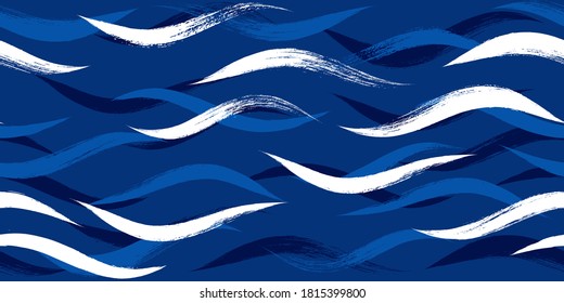 Seamless Wave Pattern Hand Drawn Water Stock Vector (Royalty Free ...