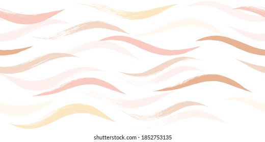 Seamless Wave Pattern, Hand drawn pink, orange and green girly stripe seamless background. Wavy vector beach brush stroke, curly pink pastel paint lines, watercolor beauty illustration