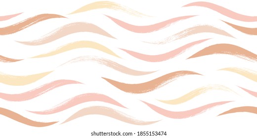 Seamless Wave Pattern, Hand drawn pink, orange and green girly stripe seamless background. Wavy vector beach brush stroke, curly pink pastel paint lines, watercolor beauty illustration