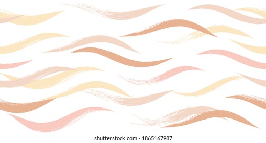 Seamless Wave Pattern, Hand drawn pink, orange and green girly stripe seamless background. Wavy vector beach brush stroke, curly pink pastel paint lines, watercolor beauty illustration