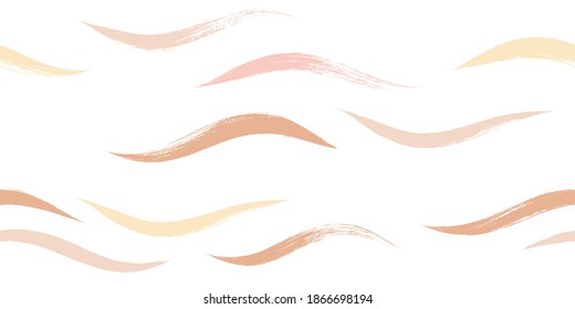 Seamless Wave Pattern, Hand drawn pink, orange and green girly stripe seamless background. Wavy vector beach brush stroke, curly pink pastel paint lines, watercolor beauty illustration