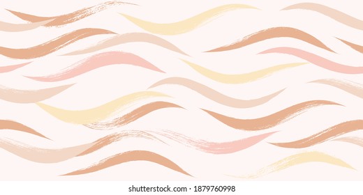 Seamless Wave Pattern, Hand drawn pink, orange and green girly stripe seamless background. Wavy vector beach brush stroke, curly pink pastel paint lines, watercolor beauty illustration
