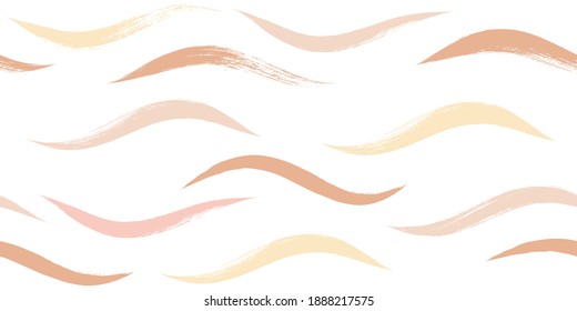 Seamless Wave Pattern, Hand drawn pink, orange and green girly stripe seamless background. Wavy vector beach brush stroke, curly pink pastel paint lines, watercolor beauty illustration