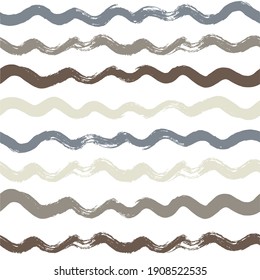 Seamless Wave Pattern, Hand drawn water sea modern vector background. Wavy beach brush stroke, curly grunge paint lines, watercolor illustration