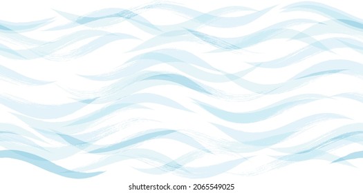 Seamless Wave Pattern, Hand drawn water sea vector background. Watercolor wavy beach brush stroke, curly grunge paint lines, modern design