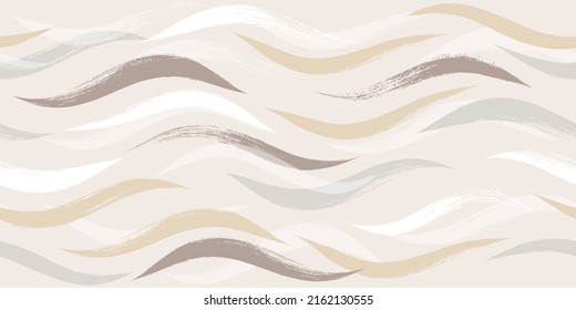 Seamless Wave Pattern, Hand drawn watercolor vector background. Wavy brush stroke, curly grunge paint lines