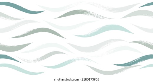 Seamless Wave Pattern, Hand drawn watercolor vector background. Wavy brush stroke, curly grunge paint lines