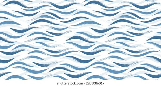 Patrón de ondas sin foco, fondo vectorial moderno del agua dibujada a mano. Icono de pincel de playa ondulado, líneas de pintura con grifo curvo, ilustración acuarela