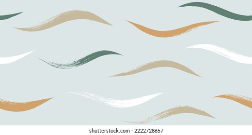 Patrón de ondas sin foco, fondo vectorial moderno de agua dibujada a mano. Icono de pincel de playa ondulado, líneas de pintura con grifo curvo, ilustración acuarela