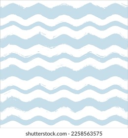 Seamless Wave Pattern, Hand drawn water sea vector background. Wavy beach print, curly grunge paint lines, watercolor illustration