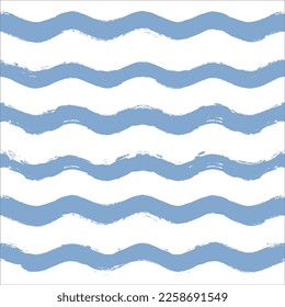 Seamless Wave Pattern, Hand drawn water sea vector background. Wavy beach print, curly grunge paint lines, watercolor illustration