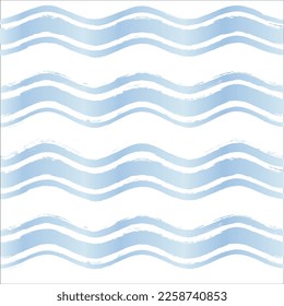 Seamless Wave Pattern, Hand drawn water sea vector background. Wavy beach print, curly grunge paint lines, watercolor illustration
