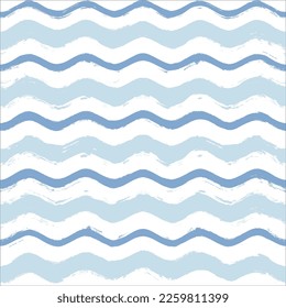 Seamless Wave Pattern, Hand drawn water sea vector background. Wavy beach print, curly grunge paint lines, watercolor illustration