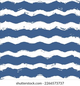 Seamless Wave Pattern, Hand drawn water sea vector background. Wavy beach print, curly grunge paint lines, watercolor illustration
