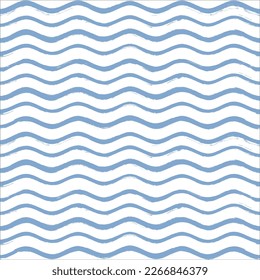 Seamless Wave Pattern, Hand drawn water sea vector background. Wavy beach print, curly grunge paint lines, watercolor illustration