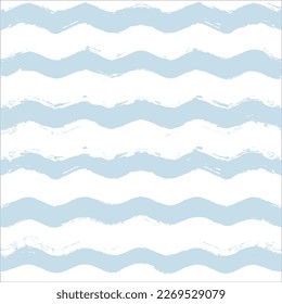 Seamless Wave Pattern, Hand drawn water sea vector background. Wavy beach print, curly grunge paint lines, watercolor illustration