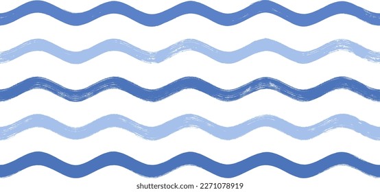 Seamless Wave Pattern, Hand drawn water sea vector background. Wavy beach print, curly grunge paint lines, watercolor illustration