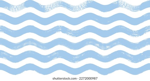 Seamless Wave Pattern, Hand drawn water sea vector background. Wavy beach print, curly grunge paint lines, watercolor illustration