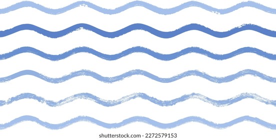 Seamless Wave Pattern, Hand drawn water sea vector background. Wavy beach print, curly grunge paint lines, watercolor illustration