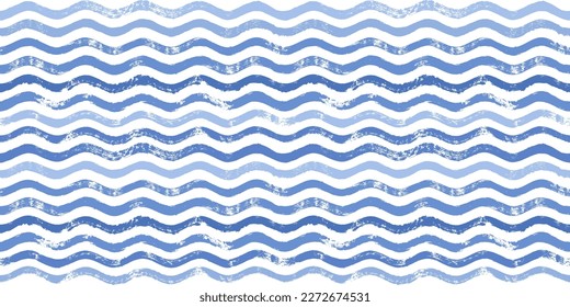 Seamless Wave Pattern, Hand drawn water sea vector background. Wavy beach print, curly grunge paint lines, watercolor illustration