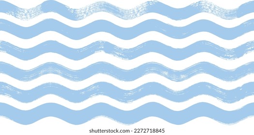 Seamless Wave Pattern, Hand drawn water sea vector background. Wavy beach print, curly grunge paint lines, watercolor illustration