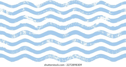 Seamless Wave Pattern, Hand drawn water sea vector background. Wavy beach print, curly grunge paint lines, watercolor illustration