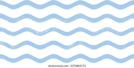 Seamless Wave Pattern, Hand drawn water sea vector background. Wavy beach print, curly grunge paint lines, watercolor illustration