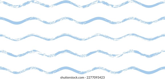 Seamless Wave Pattern, Hand drawn water sea vector background. Wavy beach print, curly grunge paint lines, watercolor illustration