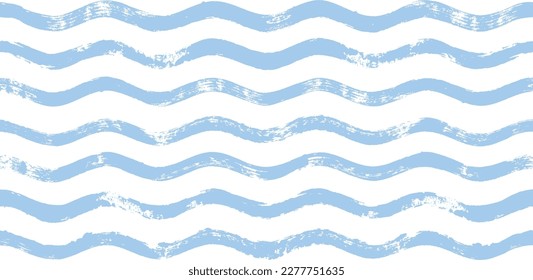 Seamless Wave Pattern, Hand drawn water sea vector background. Wavy beach print, curly grunge paint lines, watercolor illustration