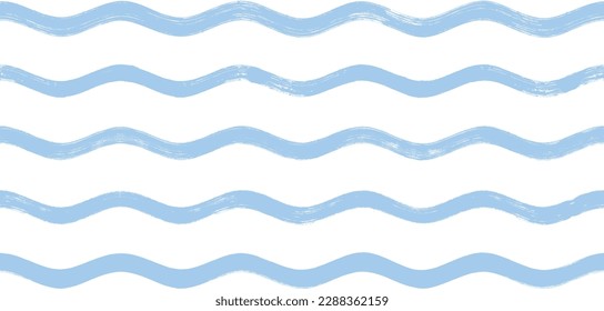 Seamless Wave Pattern, Hand drawn water sea vector background. Wavy beach print, curly grunge paint lines, watercolor illustration