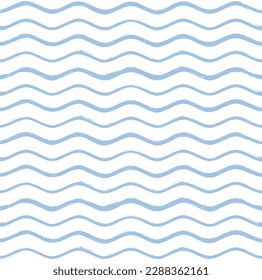 Seamless Wave Pattern, Hand drawn water sea vector background. Wavy beach print, curly grunge paint lines, watercolor stripes