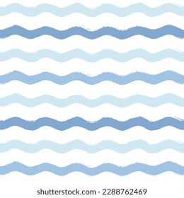 Seamless Wave Pattern, Hand drawn water sea vector background. Wavy beach print, curly grunge paint lines, watercolor stripes