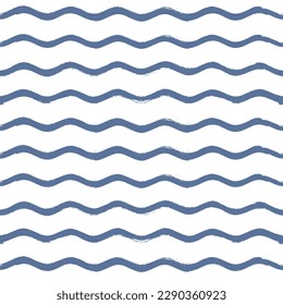 Seamless Wave Pattern, Hand drawn water sea vector background. Wavy beach print, curly grunge paint lines, watercolor stripes