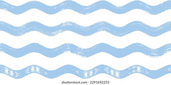 Seamless Wave Pattern, Hand drawn water sea vector background. Wavy beach print, curly grunge paint lines, watercolor illustration