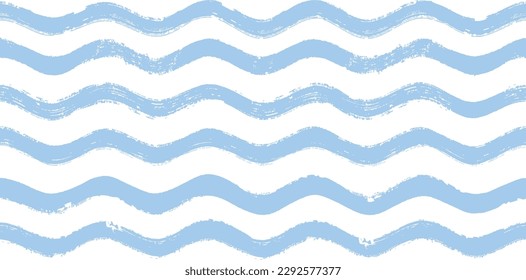Seamless Wave Pattern, Hand drawn water sea vector background. Wavy beach print, curly grunge paint lines, watercolor illustration