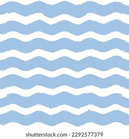 Seamless Wave Pattern, Hand drawn water sea vector background. Wavy beach print, curly grunge paint lines, watercolor stripes