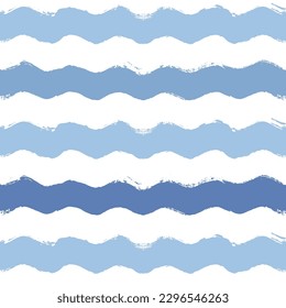 Seamless Wave Pattern, Hand drawn water sea vector background. Wavy beach print, curly grunge paint lines, watercolor stripes