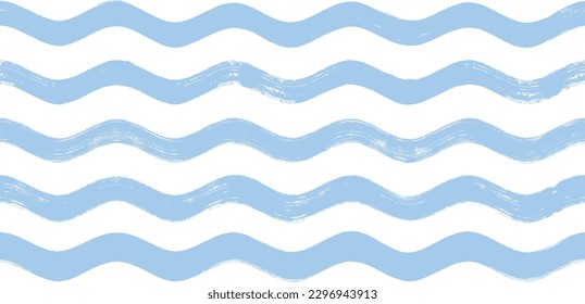 Seamless Wave Pattern, Hand drawn water sea vector background. Wavy beach print, curly grunge paint lines, watercolor illustration