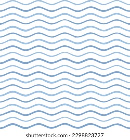 Seamless Wave Pattern, Hand drawn water sea vector background. Wavy beach print, curly grunge paint lines, watercolor stripes