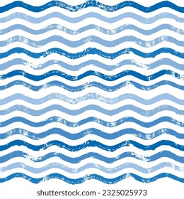 Seamless Wave Pattern, Hand drawn water sea vector background. Wavy beach print, curly grunge paint lines, watercolor illustration