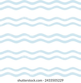 Seamless Wave Pattern, Hand drawn water sea vector background. Wavy beach print, curly grunge paint lines, watercolor
