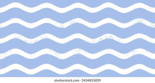 Seamless Wave Pattern, Hand drawn water sea vector background. Wavy beach print, curly grunge paint lines, watercolor