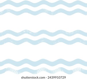 Seamless Wave Pattern, Hand drawn water sea vector background. Wavy beach print, curly grunge paint lines, watercolor