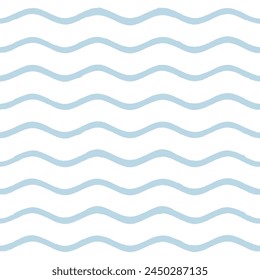 Seamless Wave Pattern, Hand drawn water sea vector background. Wavy beach print, curly grunge paint lines, watercolor stripes