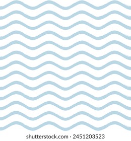 Seamless Wave Pattern, Hand drawn water sea vector background. Wavy beach print, curly grunge paint lines, watercolor stripes