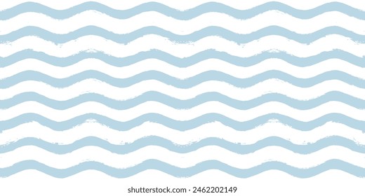 Seamless Wave Pattern, Hand drawn water sea vector background. Wavy beach print, curly grunge paint lines, watercolor stripes