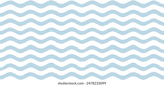 Seamless Wave Pattern, Hand drawn water sea vector background. Wavy beach print, curly grunge paint lines, watercolor stripes